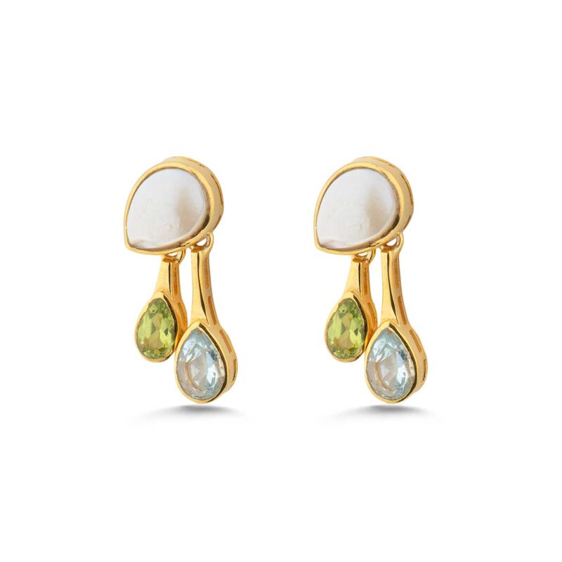 Gemstone Dangle Earrings in 925 Sterling Silver & Gold Plating