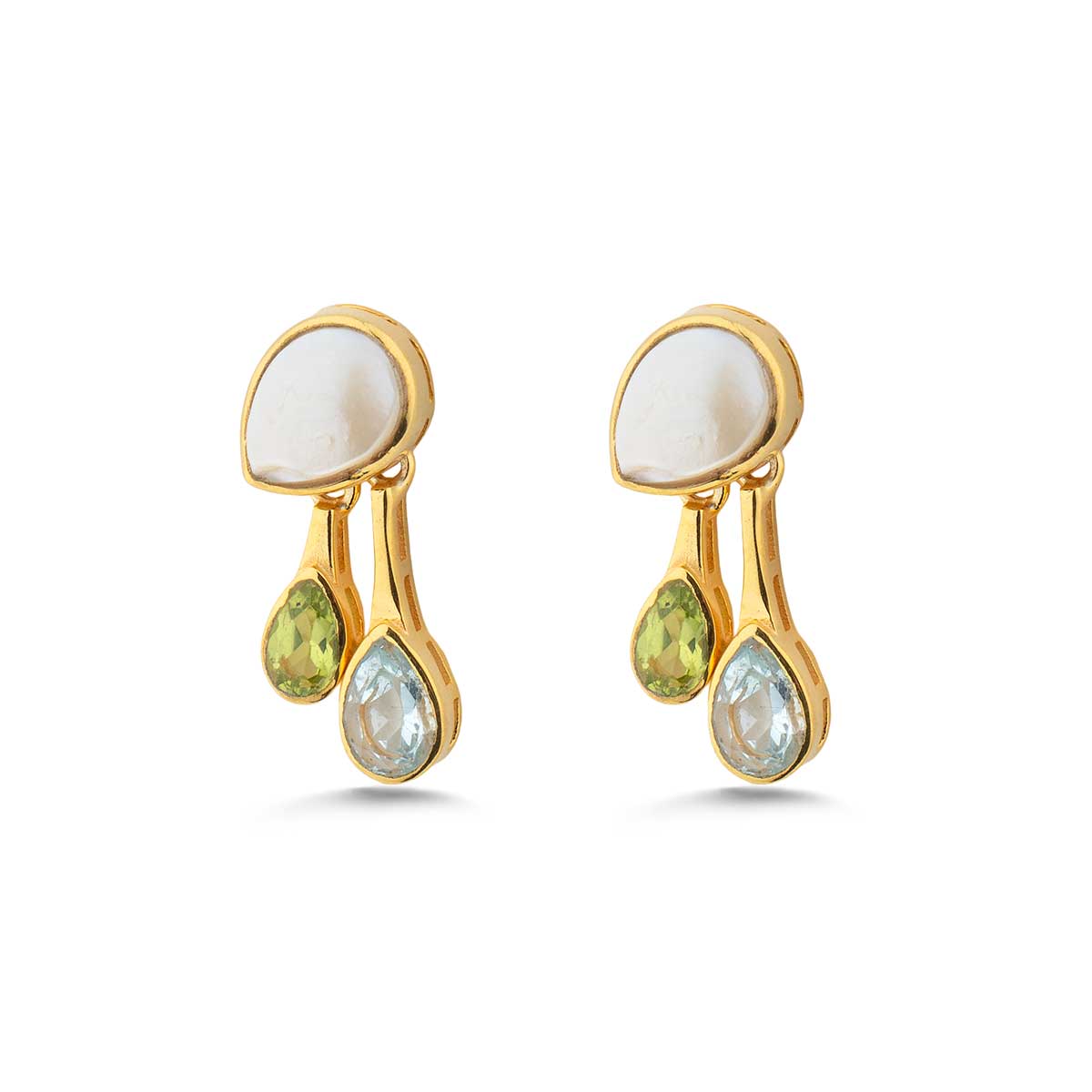 EI-SK-11805037-SK05540 Gemstone Dangle Earrings in 925 Sterling Silver & Gold Plating