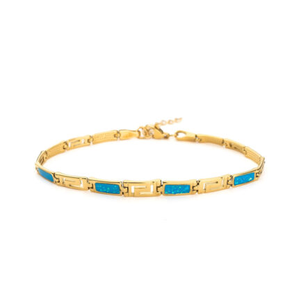 Meander Link Bracelet with Ocean Blue Details in Stainless Steel
