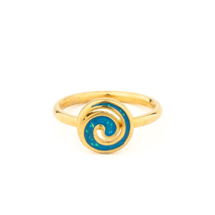 Spiral Ring with Ocean Blue Details in Stainless Steel