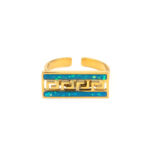 Greek Key Meander Ring with Ocean Blue Details in Stainless Steel