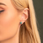 Greek Key Stud Earrings with Ocean Blue Details in Stainless Steel - Image 2