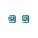 Greek Key Stud Earrings with Ocean Blue Details in Stainless Steel - Image 3