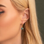 Greek Key Dangle Earrings with Ocean Blue Details in Stainless Steel - Image 2