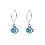 Greek Key Dangle Earrings with Ocean Blue Details in Stainless Steel - Image 3