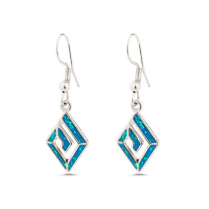 Meander Earrings with Ocean Blue Details in Stainless Steel