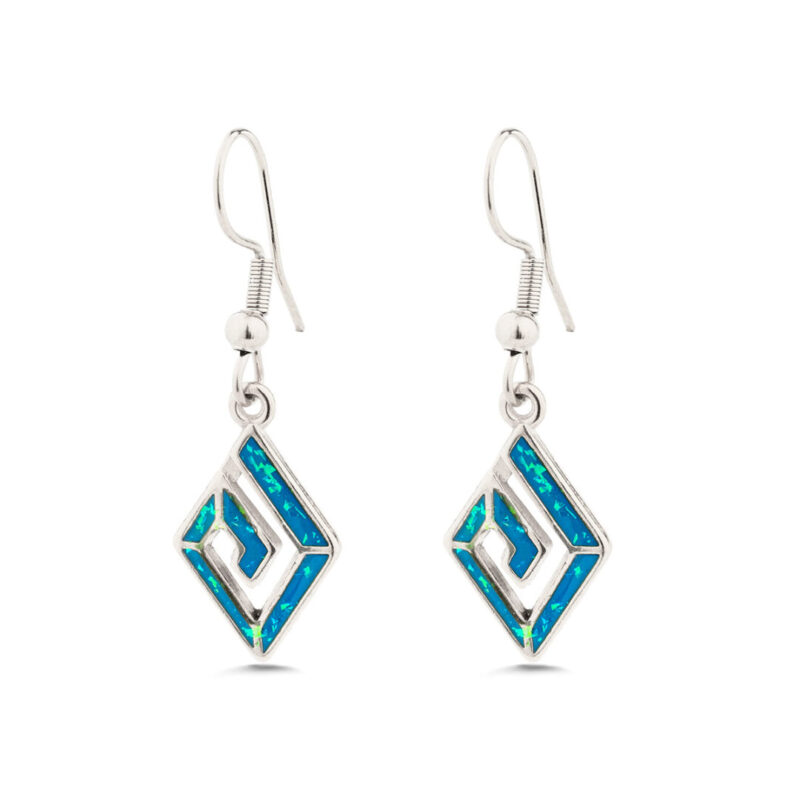 Meander Earrings with Ocean Blue Details in Stainless Steel