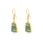 Meander Dangle Earrings with Ocean Blue Details in Stainless Steel
