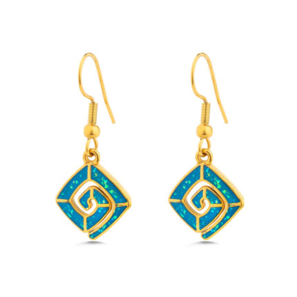 Greek Key Earrings with Ocean Blue Details in Stainless Steel
