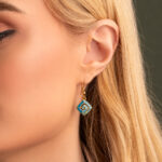 Greek Key Earrings with Ocean Blue Details in Stainless Steel - Image 2