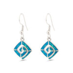 Greek Key Earrings with Ocean Blue Details in Stainless Steel - Image 3