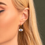 Lucky Eye Earrings with Ocean Blue Details in Stainless Steel - Image 2
