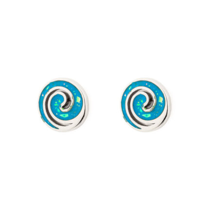 Spiral Stud Earrings with Ocean Blue Details in Stainless Steel