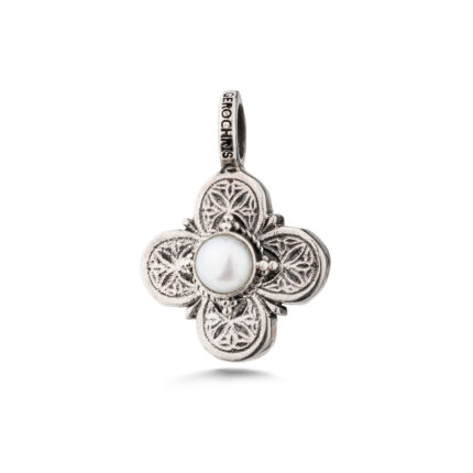 Gerochristo - Byzantine Cross Pendant with Pearl