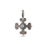 Gerochristo - Byzantine Cross Pendant in Sterling Silver with Blue Crystal