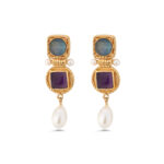 Apatite Amethyst and Pearl Drop Earrings in 925 Silver Gold Plated