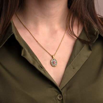 Oval Byzantine Zircon Pendant in 925 Sterling Silver Gold Plated
