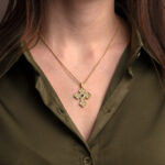 Byzantine Blue Zircon Cross Pendant in 925 Sterling Silver Gold Plated