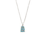 Greek Key Pendant Necklace with Ocean Blue Details in Stainless Steel