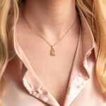 Greek Key Pendant Necklace with Ocean Blue Details in Stainless Steel - Image 2