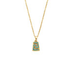 Greek Key Pendant Necklace with Ocean Blue Details in Stainless Steel - Image 3