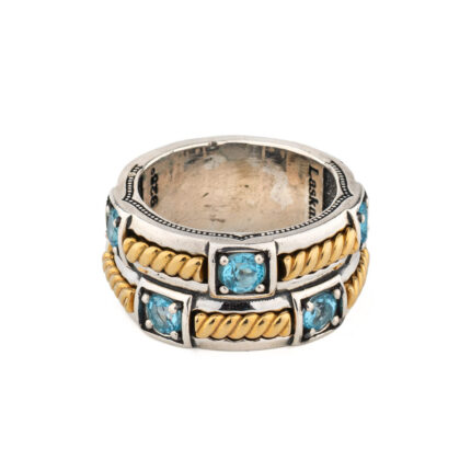 Byzantine Crystal Band Ring in 925 Silver and Gold Plated