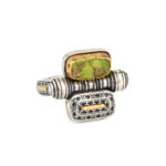 Byzantine Two-Side Ring in 925 Sterling Silver with Turquoise & Green Copper