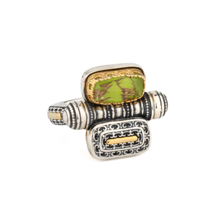 Byzantine Two-Side Ring in 925 Sterling Silver with Turquoise & Green Copper