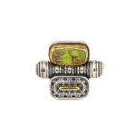 Byzantine Two-Side Ring in 925 Sterling Silver with Turquoise & Green Copper