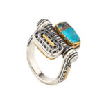 Byzantine Two-Side Ring in 925 Sterling Silver with Turquoise & Green Copper