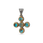 Byzantine Doublet Turquoise Copper Cross Pendant in 925 Sterling Silver and Gold Plated