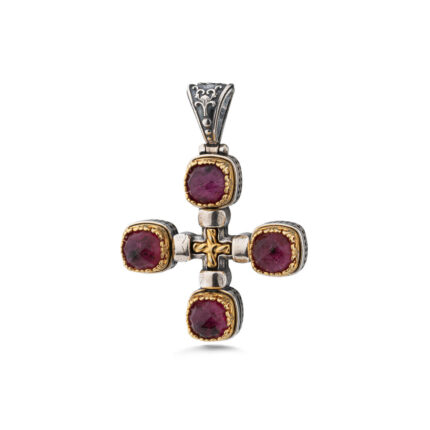 Doublet Ruby Cross Pendant in 925 Sterling Silver and Gold Plated