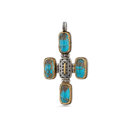 Two Side Cross Pendant with Doublet Turquoise Green Copper