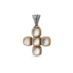 Doublet Mother of Pearl Cross Pendant in 925 Sterling Silver and Gold Plated