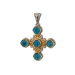 Byzantine Silver Cross Necklace with Doublet Apatite Stones