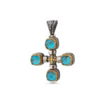 Doublet Turquoise Copper Cross Pendant in 925 Sterling Silver and Gold Plated