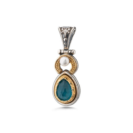 Doublet Apatite and Pearl Pendant in 925 Sterling Silver and Gold Plated