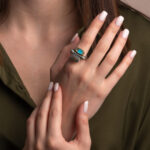 Byzantine Two-Side Ring in 925 Sterling Silver with Turquoise & Green Copper