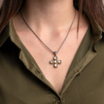 Doublet Mother of Pearl Cross Pendant in 925 Sterling Silver and Gold Plated