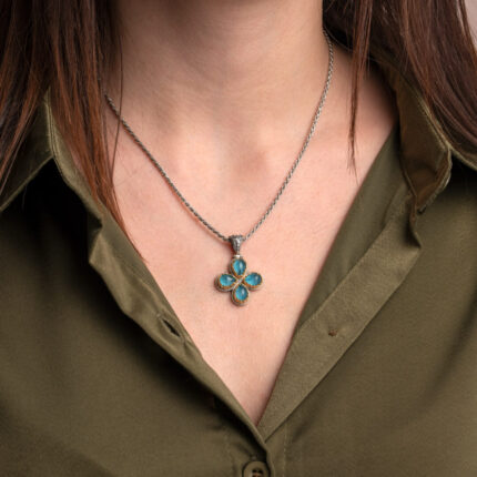 Byzantine Doublet Apatite Cross Pendant in 925 Sterling Silver and Gold Plated