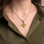 Doublet Green Copper Cross Pendant in 925 Sterling Silver and Gold Plated