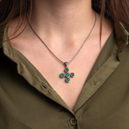 Doublet Apatite Cross Pendant in 925 Sterling Silver and Gold Plated