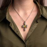 Two Side Cross Pendant with Doublet Turquoise Green Copper