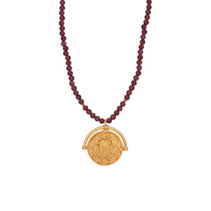 Medusa Neckalce with Garnet Stones - 925 Sterling Silver
