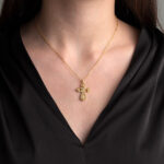 Byzantine Filigree Cross Necklace with Zircon - 925 Sterling Silver - Image 2