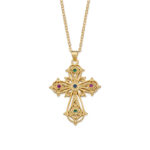 Byzantine Cross Necklace with Multi Color Zircon