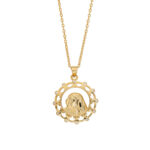 Gold Plated Virgin Mary Pendant Necklace with Zircon Stones