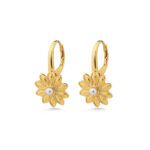 Gold Plated Daisy Hoop Earrings with Pearl