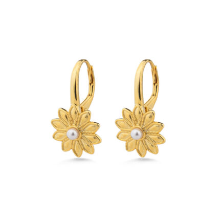 Gold Plated Daisy Hoop Earrings with Pearl
