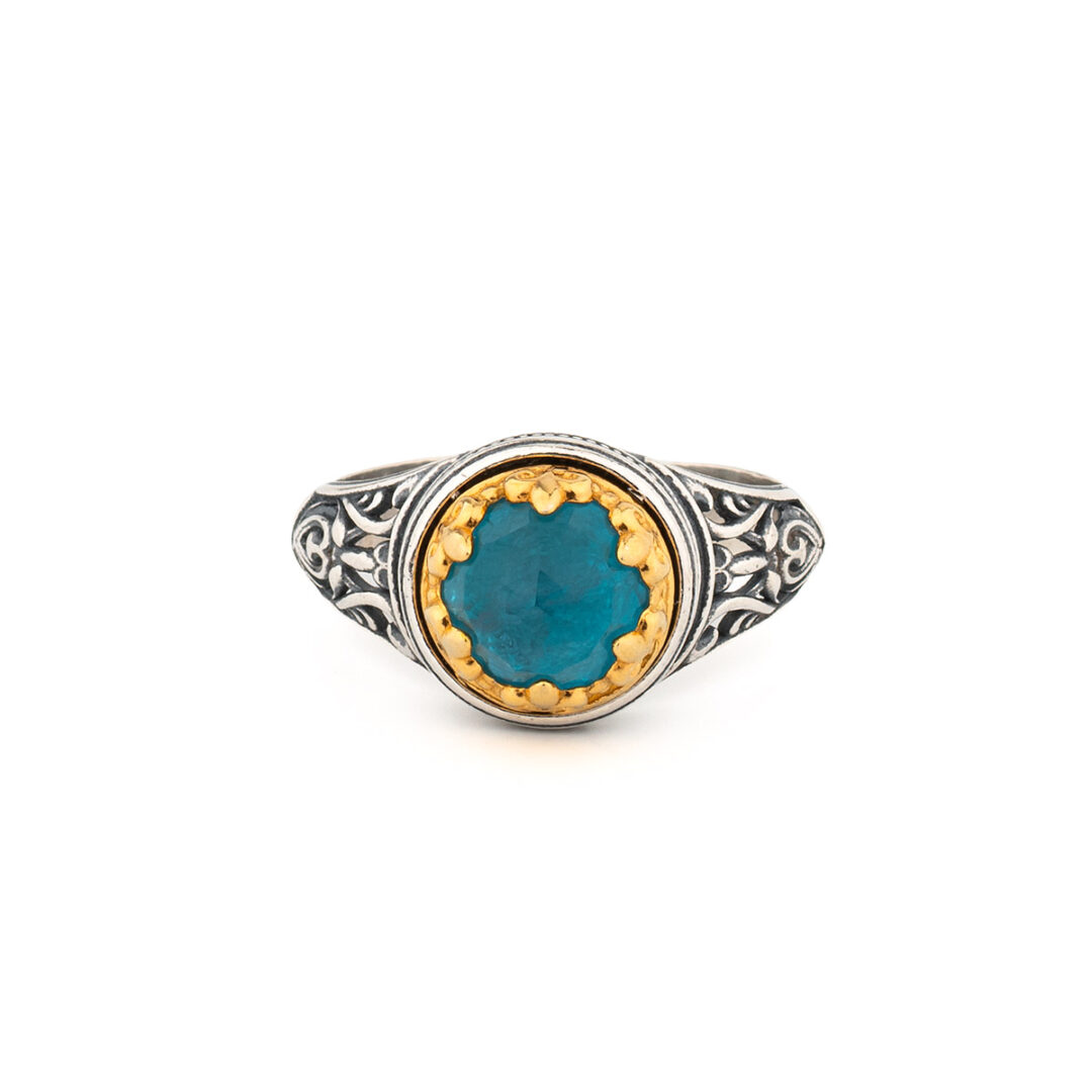 LA-DA-11838032-D5032 925 Sterling Silver Byzantine Ring with Doublet Apatite